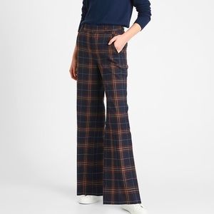 BR High Rise Plaid Slim Wide Leg Pant Navy/Black